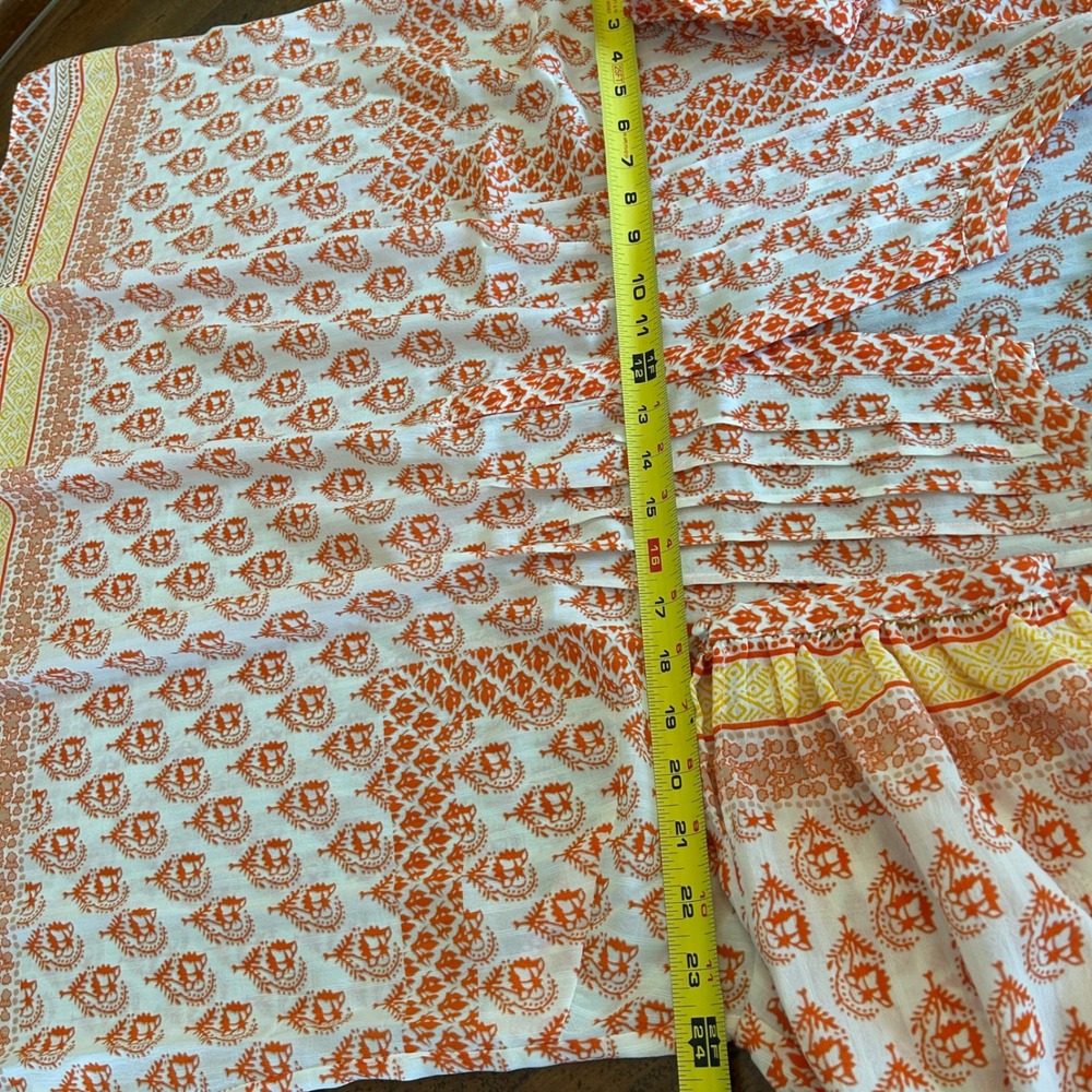 Rose + Olive Womens Orange White Paisley Pintuck Boho Tunic Blouse Top Size 1X - Picture 5 of 13